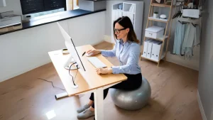 Woman using her home office