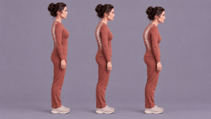 Rounded upper back Three side views illustrating different degrees of upper-back rounding